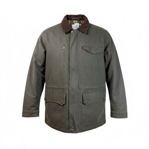 Covington Utility Barn Jacket XL Corduroy Collar Plaid Lined Zip Pockets‎ Khaki